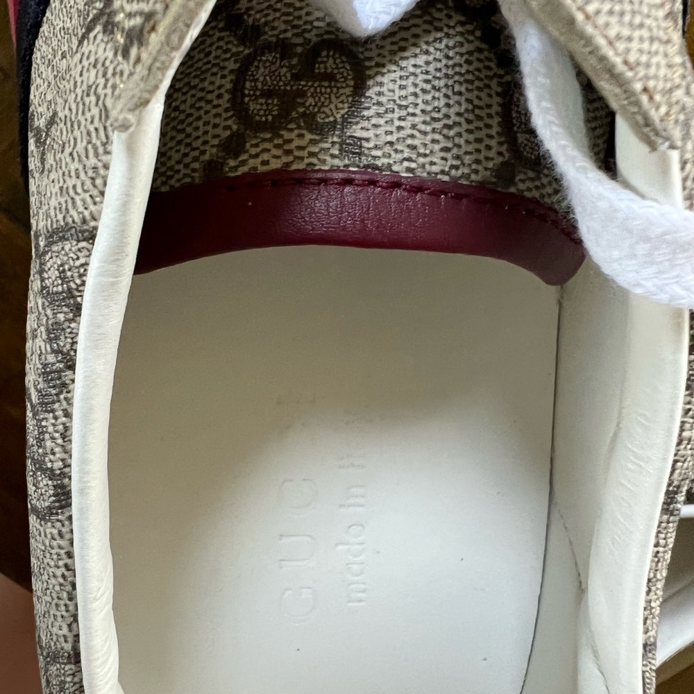 Gucci Beige GG Monogram Sneakers with Red and Black Web - Picture 9 of 9